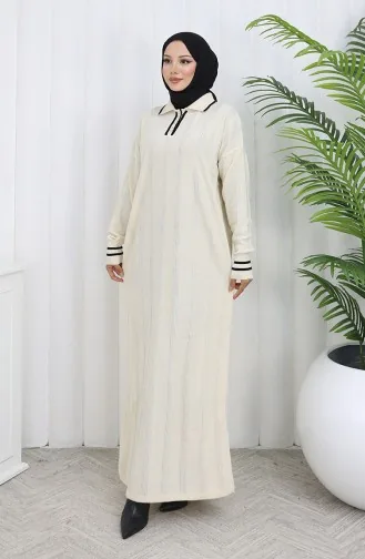 Robe Boutonnée à Col Polo En Maille 1135-08 Beige 1135-08