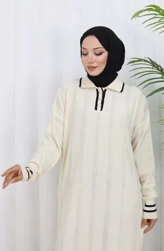 Robe Boutonnée à Col Polo En Maille 1135-08 Beige 1135-08