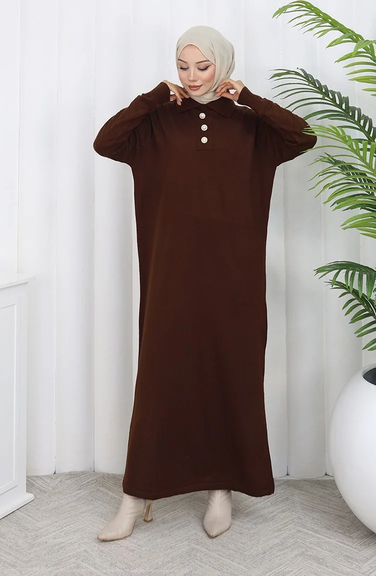 Knitwear Polo Collar Button Dress 1141-04 Brown 1141-04