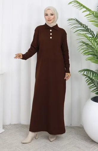 Knitwear Polo Collar Button Dress 1141-04 Brown 1141-04