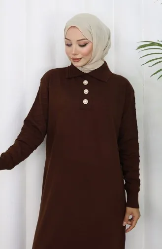 Knitwear Polo Collar Button Dress 1141-04 Brown 1141-04