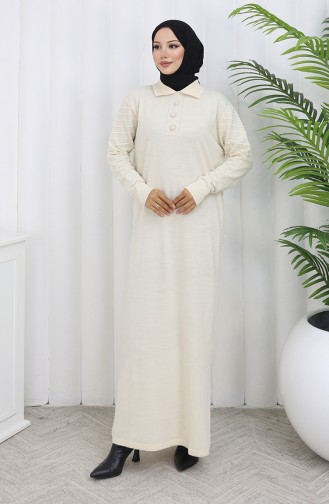 Gebreide Polokraagjurk Met Knopen 1141-05 Beige 1141-05