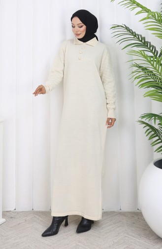 Gebreide Polokraagjurk Met Knopen 1141-05 Beige 1141-05