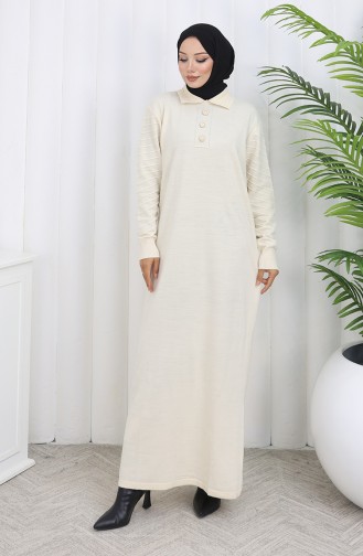Gebreide Polokraagjurk Met Knopen 1141-05 Beige 1141-05