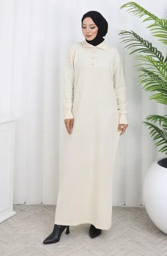 Gebreide Polokraagjurk Met Knopen 1141-05 Beige 1141-05