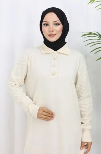 Gebreide Polokraagjurk Met Knopen 1141-05 Beige 1141-05