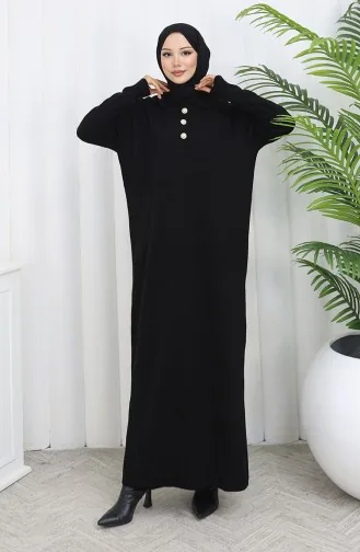 Triko Polo Yaka Düğme Elbise 1141-06 Siyah