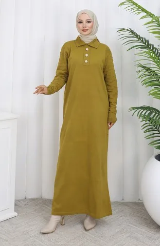 Triko Polo Yaka Düğme Elbise 1141-08 Yağ Yeşili