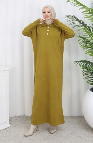 Triko Polo Yaka Düğme Elbise 1141-08 Yağ Yeşili