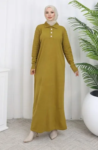 Triko Polo Yaka Düğme Elbise 1141-08 Yağ Yeşili