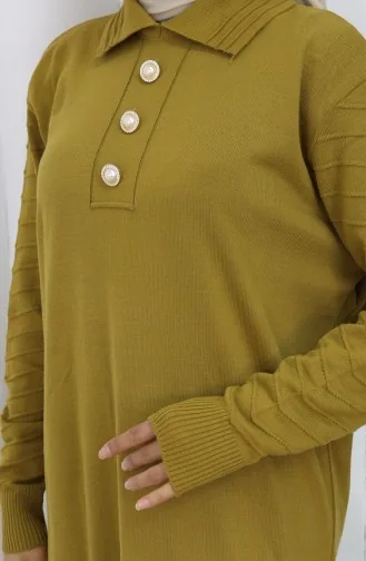 Triko Polo Yaka Düğme Elbise 1141-08 Yağ Yeşili
