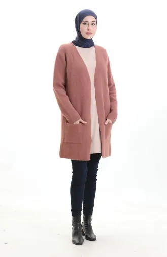 Cardigan à Poche En Tricot 0412-06 Rose Poudré 0412-06