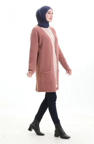 Cardigan à Poche En Tricot 0412-06 Rose Poudré 0412-06