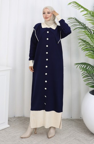 Gebreide Jurk Met Knoopjeskraag En Details 0513-01 Marineblauw 0513-01