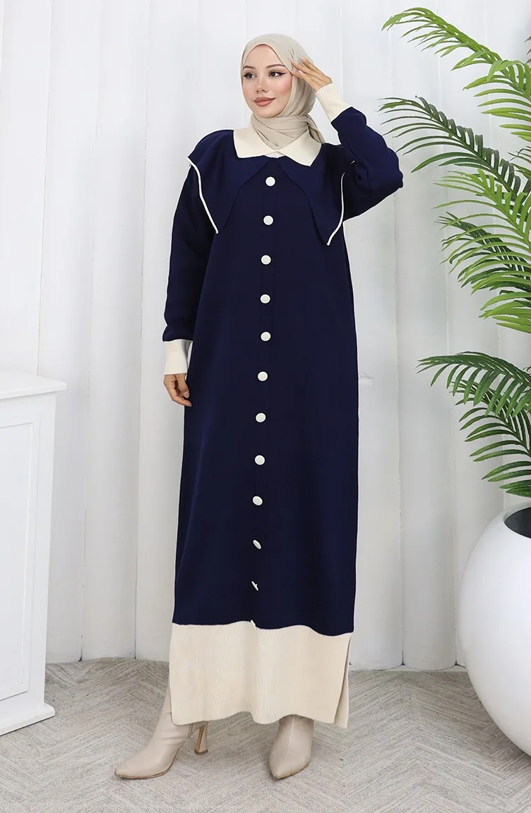 Strickkleid Mit Button-Down-Kragen 0513-01 Marineblau 0513-01