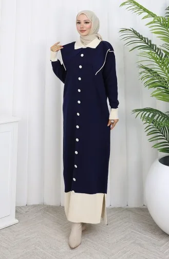 Strickkleid Mit Button-Down-Kragen 0513-01 Marineblau 0513-01