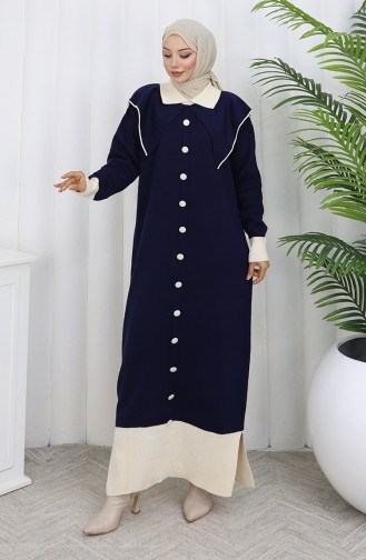 Gebreide Jurk Met Knoopjeskraag En Details 0513-01 Marineblauw 0513-01