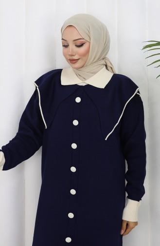 Gebreide Jurk Met Knoopjeskraag En Details 0513-01 Marineblauw 0513-01