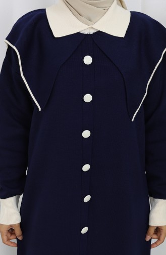 Gebreide Jurk Met Knoopjeskraag En Details 0513-01 Marineblauw 0513-01