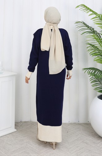 Gebreide Jurk Met Knoopjeskraag En Details 0513-01 Marineblauw 0513-01