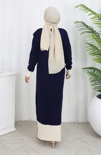 Strickkleid Mit Button-Down-Kragen 0513-01 Marineblau 0513-01