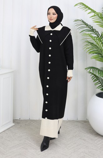 Gebreide Jurk Met Knoopjeskraag En Details 0513-02 Zwart 0513-02