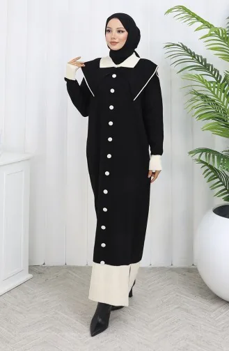 Robe En Maille à Col Boutonné Et Détails 0513-02 Noir 0513-02