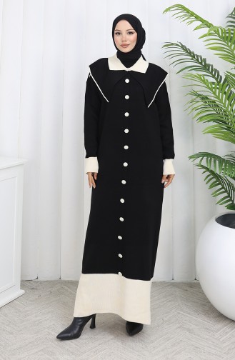 Gebreide Jurk Met Knoopjeskraag En Details 0513-02 Zwart 0513-02