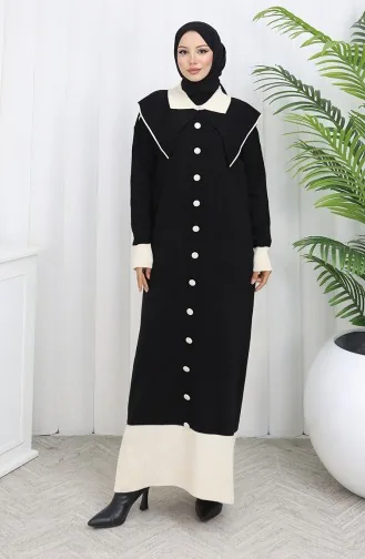 Robe En Maille à Col Boutonné Et Détails 0513-02 Noir 0513-02