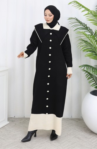 Gebreide Jurk Met Knoopjeskraag En Details 0513-02 Zwart 0513-02