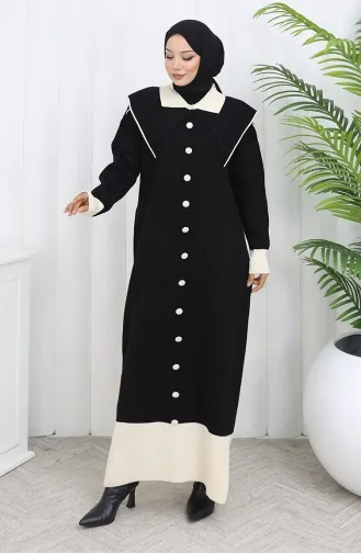 Robe En Maille à Col Boutonné Et Détails 0513-02 Noir 0513-02