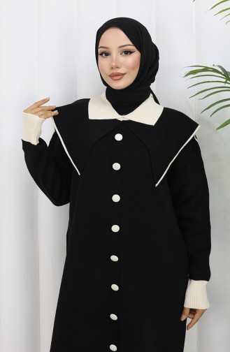 Gebreide Jurk Met Knoopjeskraag En Details 0513-02 Zwart 0513-02