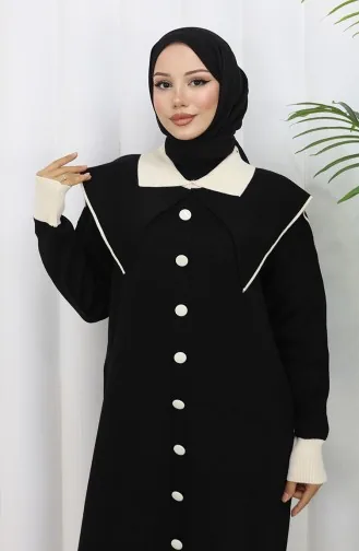 Robe En Maille à Col Boutonné Et Détails 0513-02 Noir 0513-02