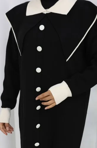 Robe En Maille à Col Boutonné Et Détails 0513-02 Noir 0513-02