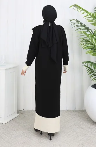 Robe En Maille à Col Boutonné Et Détails 0513-02 Noir 0513-02