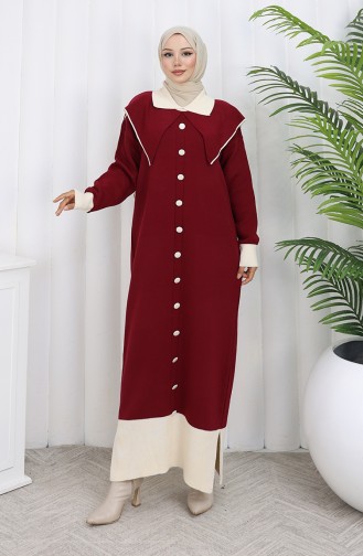 Robe En Maille à Col Boutonné Et Détails 0513-04 Bordeaux 0513-04