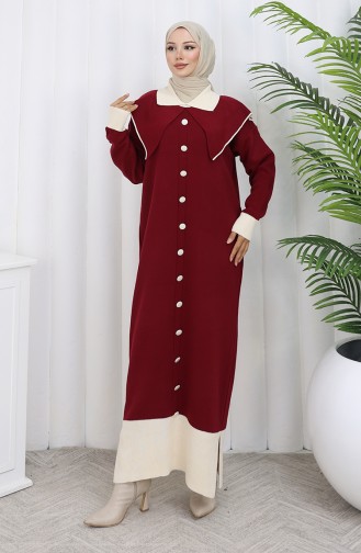 Robe En Maille à Col Boutonné Et Détails 0513-04 Bordeaux 0513-04