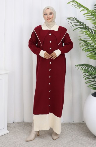 Robe En Maille à Col Boutonné Et Détails 0513-04 Bordeaux 0513-04