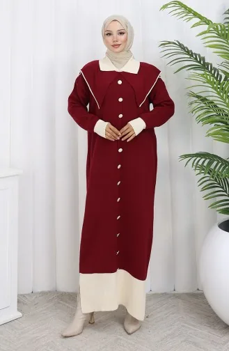 Strickkleid Mit Button-Down-Kragen 0513-04 Weinrot 0513-04