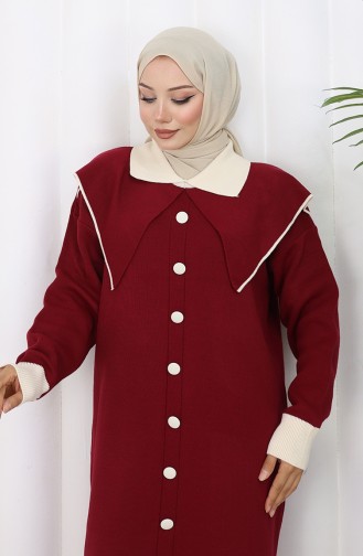 Robe En Maille à Col Boutonné Et Détails 0513-04 Bordeaux 0513-04