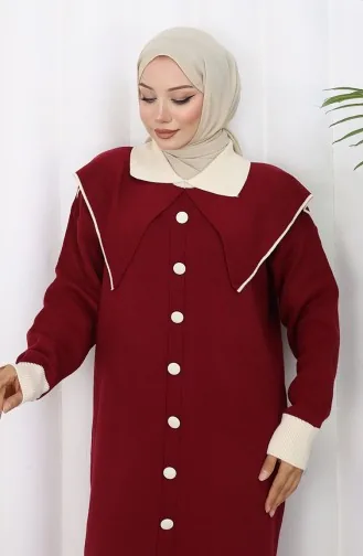 Strickkleid Mit Button-Down-Kragen 0513-04 Weinrot 0513-04