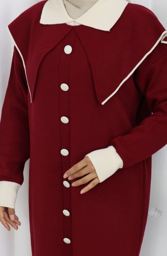 Robe En Maille à Col Boutonné Et Détails 0513-04 Bordeaux 0513-04
