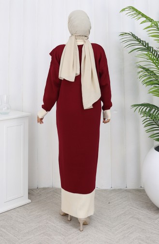 Robe En Maille à Col Boutonné Et Détails 0513-04 Bordeaux 0513-04