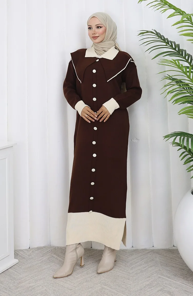 Strickkleid Mit Button-Down-Kragen 0513-05 Braun 0513-05