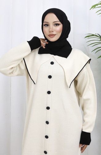 Gebreide Jurk Met Knoopjeskraag En Details 0513-06 Beige 0513-06