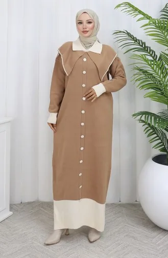 Strickkleid Mit Button-Down-Kragen 0513-08 Milchkaffee 0513-08