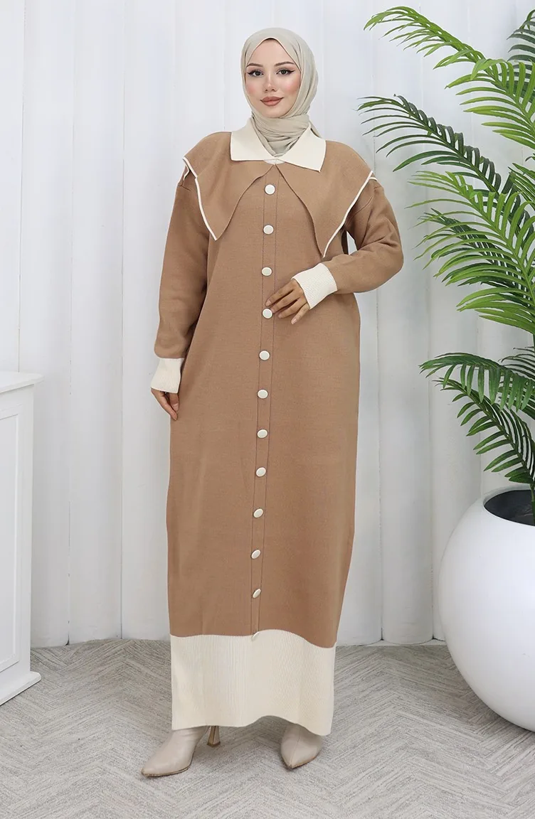 Strickkleid Mit Button-Down-Kragen 0513-08 Milchkaffee 0513-08
