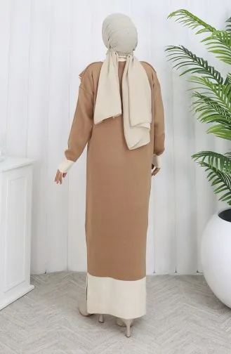 Strickkleid Mit Button-Down-Kragen 0513-08 Milchkaffee 0513-08