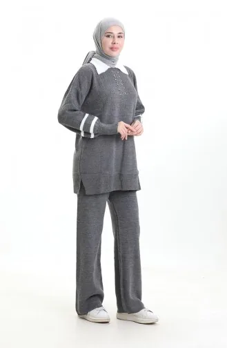 Knitwear Collar Detailed Tunic Trousers Two Piece Set 1002-10 Smoke 1002-10