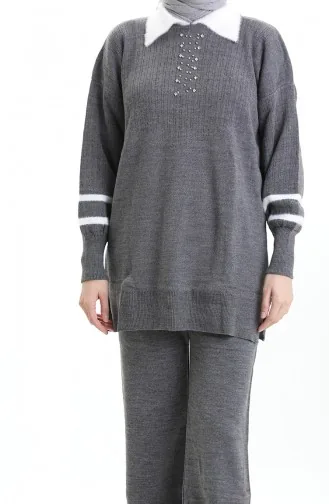 Knitwear Collar Detailed Tunic Trousers Two Piece Set 1002-10 Smoke 1002-10